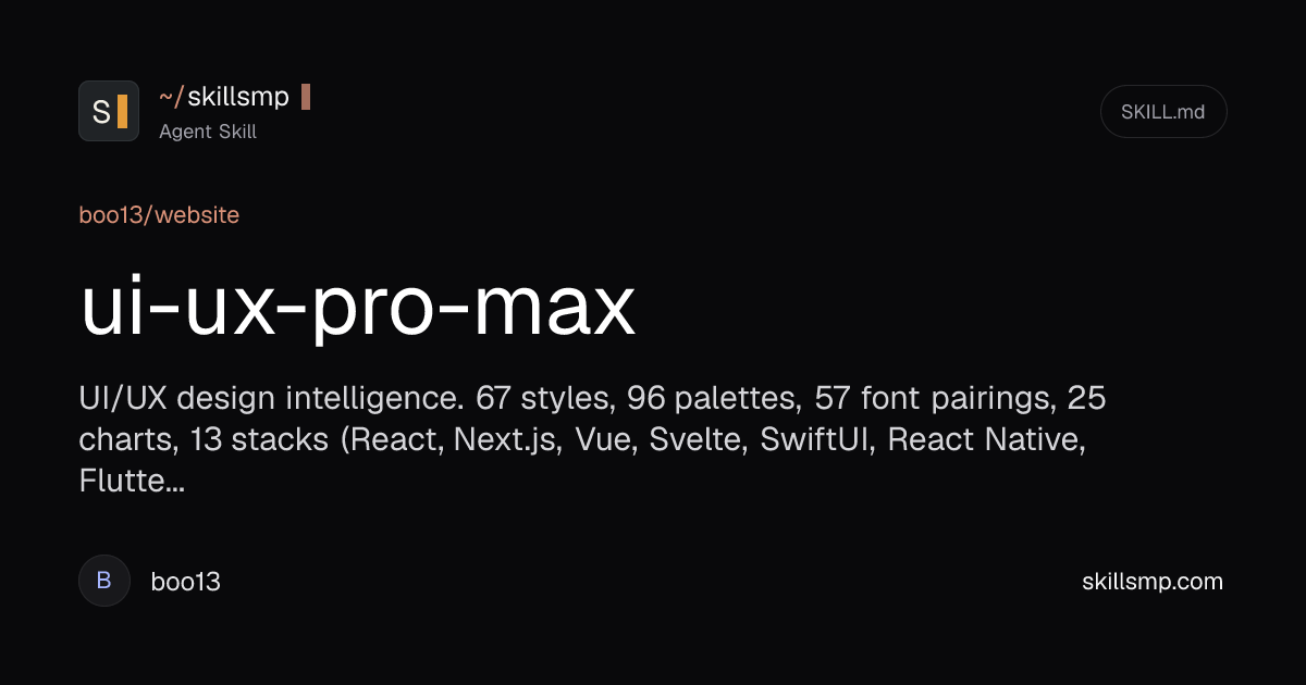 ui-ux-pro-max | boo13/website Agent Skill | SkillsMP