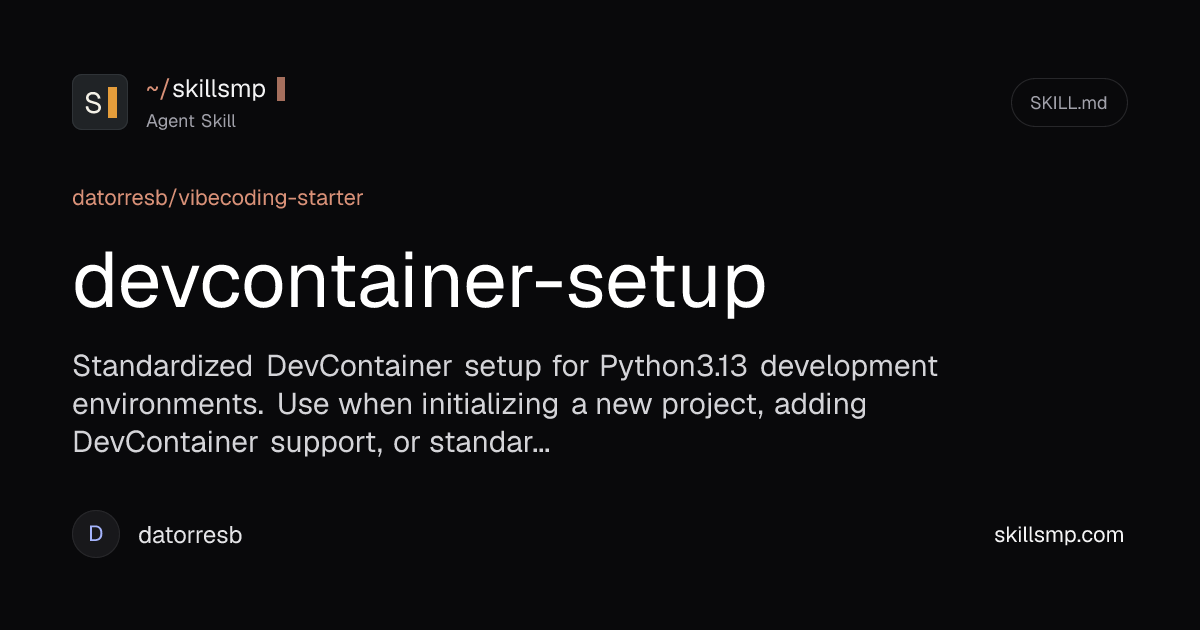 devcontainer-setup | Agent Skill | SkillsMP