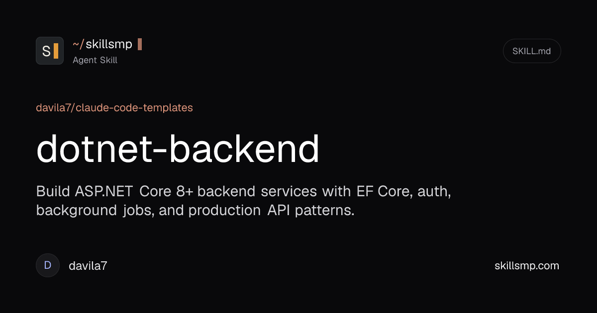 dotnet-backend Agent Skill | davi/claude-~0gl9npw | SkillsMP