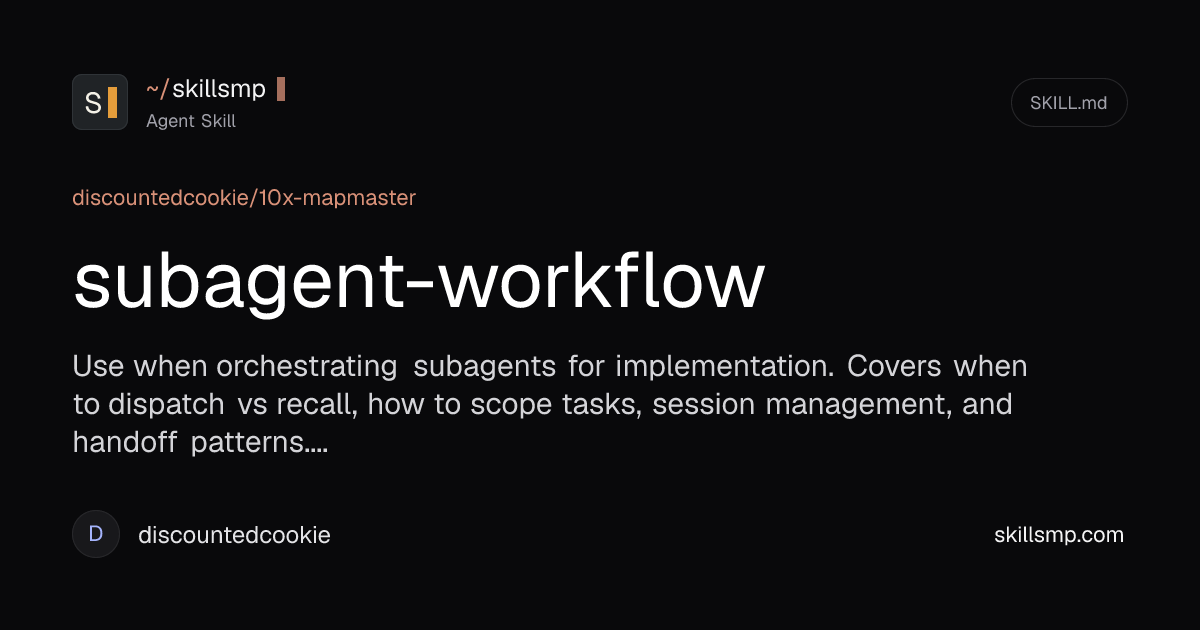 subagent-workflow - Agent Skill by discountedcookie | SkillsMP
